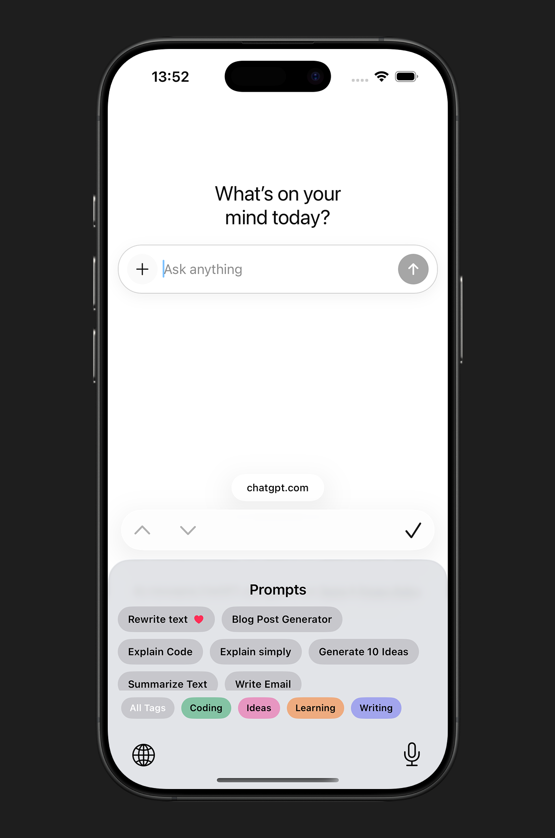 Promta iPhone keyboard extension in use